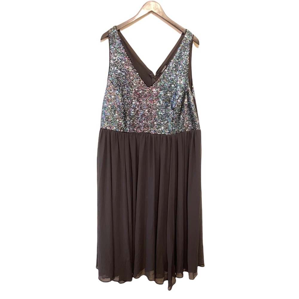 Torrid Sequin V Neck Chiffon Sleeveless Party Fit & Flare Midi Skater Dress - Picture 7 of 16